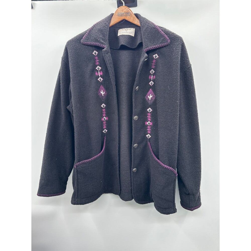 Vtg Longhorn Niver Western Wear Cardigan Sweater Black Button Up